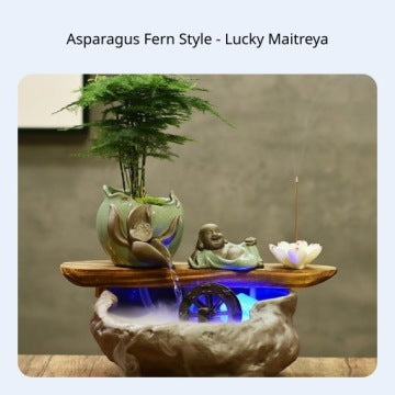 Ceramiczna fontanna biurkowa z motywem paproci Maitreya