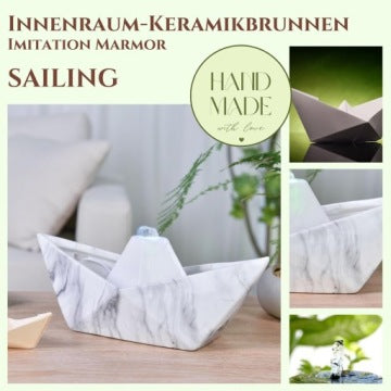 Ceramiczna fontanna wewnętrzna Zen'Light z efektem marmuru i podświetleniem